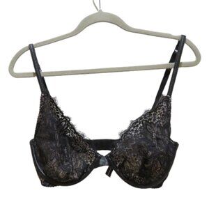 VICTORIA'S SECRET Very Sexy Bra Black Lace Faux Leather Bra Goth Feminine 32DDD